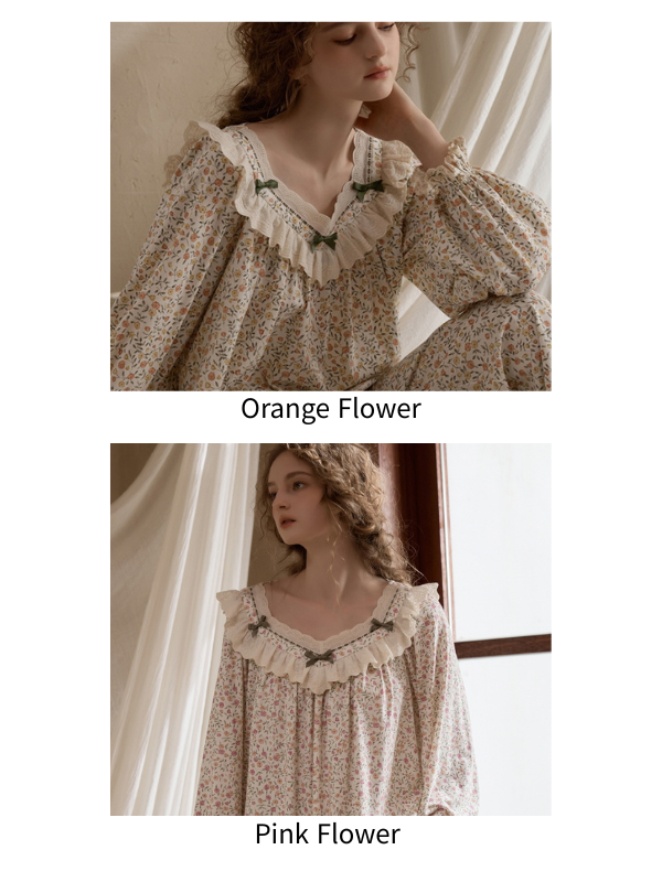 Vintage Floral Ruffle Pajama Set