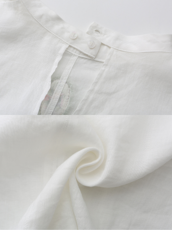 Embroidered Floral Brooch Linen Cotton Blouse