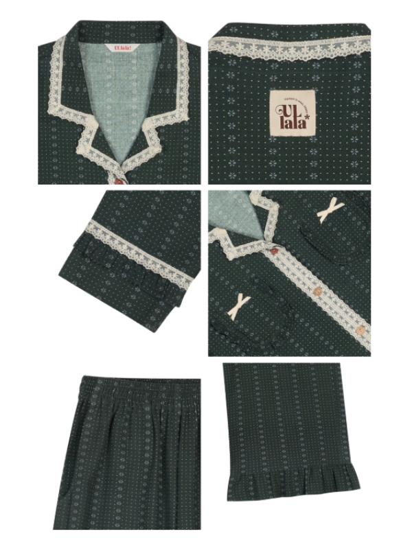 Evergreen Lace Trim Vintage Pajama Set