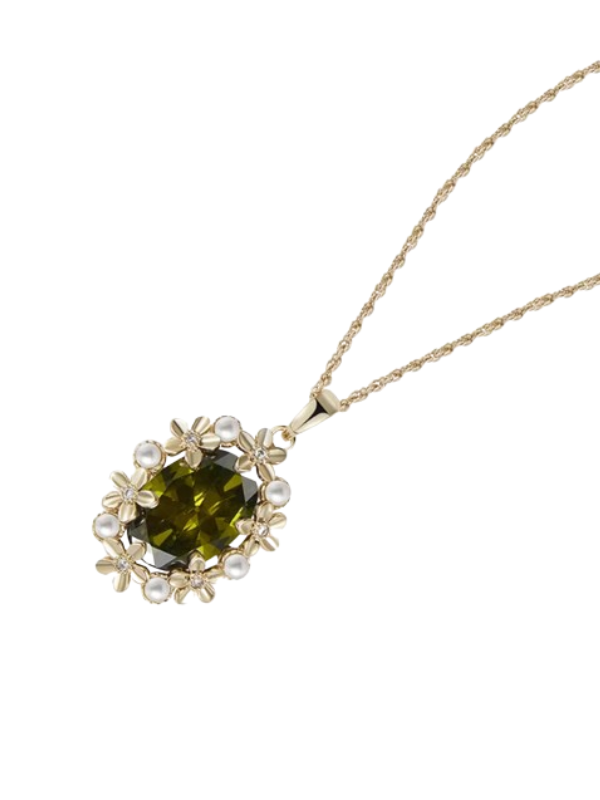 Vintage Flower Green Zirconia Neckless