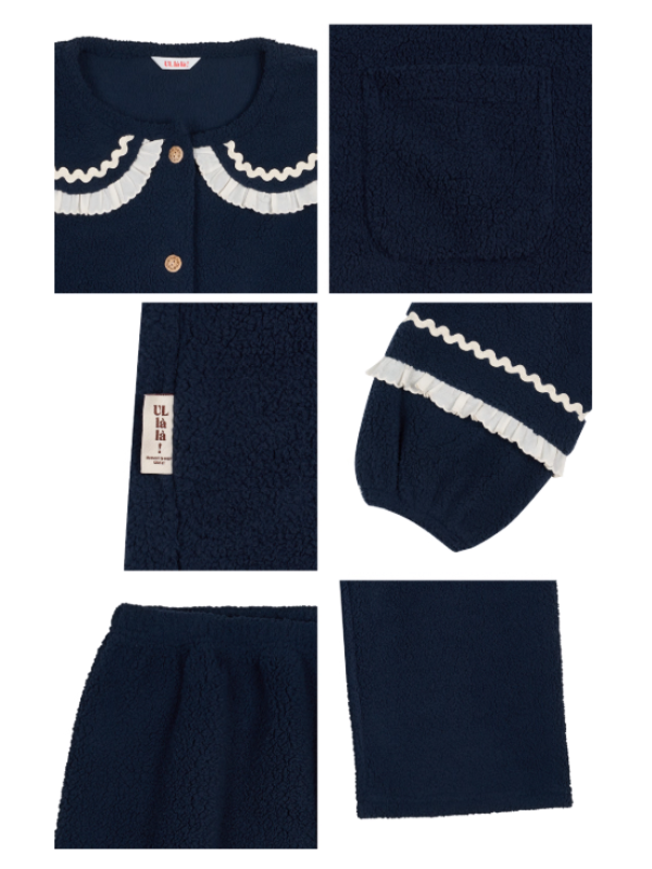 Navy Ruffle Collar Fleece Pajama