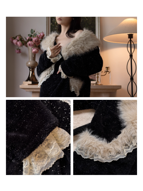 Midnight Fur Collar Winter Robe