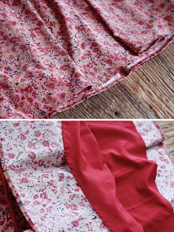 Pink Corduroy Floral Long Dress