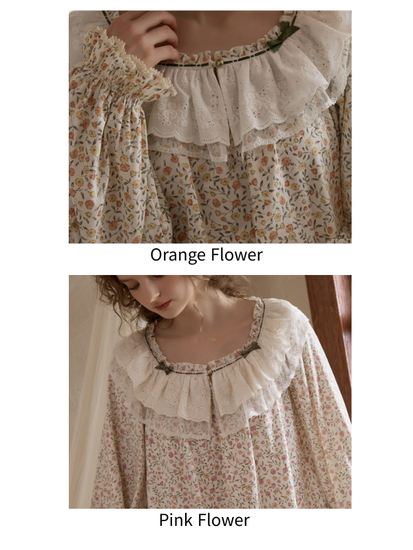 Vintage Floral Lace Collar Pajama Set
