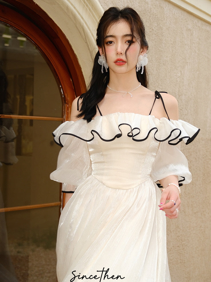 Elara's Graceful Frill White Dress