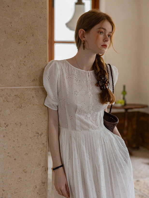 chinese dress ladies Eyelet Lace Tube Dress White / S main image 1