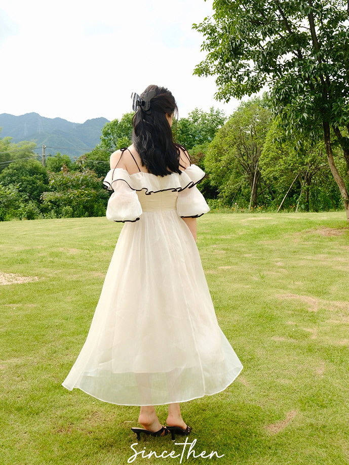 Elara's Graceful Frill White Dress