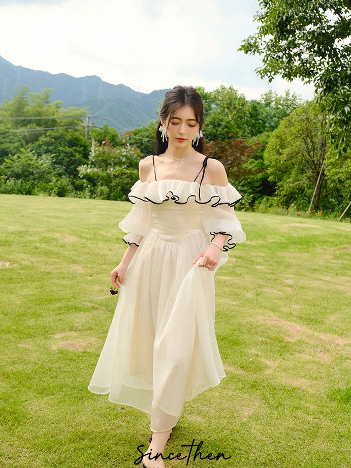 Elara's Graceful Frill White Dress