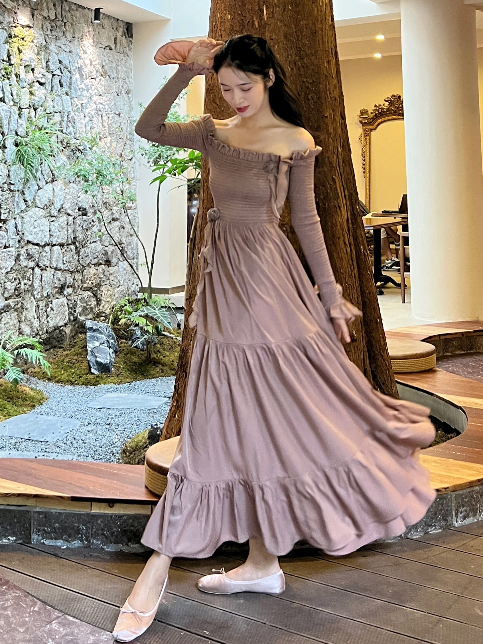 Romantic Cotton Retro Off-Shoulder Dress