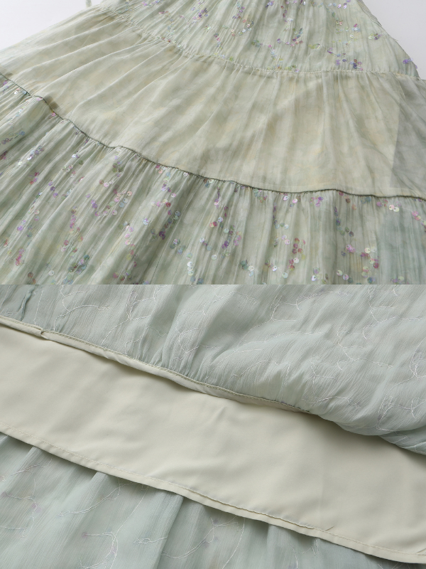 Pastel Green Floral Two-Piece Set – Sheer Cardigan & Tiered Dress
