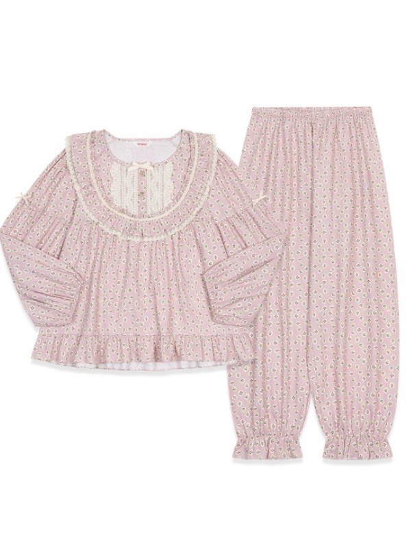 Blush Daisy Lace Ruffle Loungewear Set