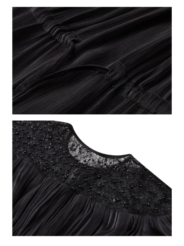 Romantic Lace Bodice Pleated Dress