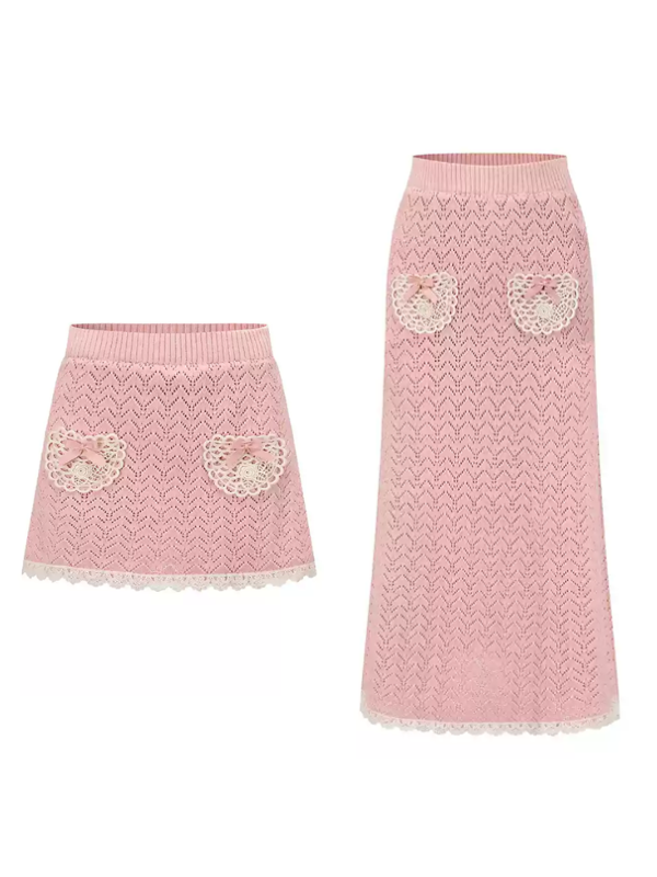 Coquette Knit Skirt with Lace Heart Pockets