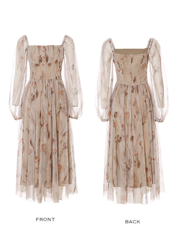 Dusky Floral Dream Puff Sleeve Dress