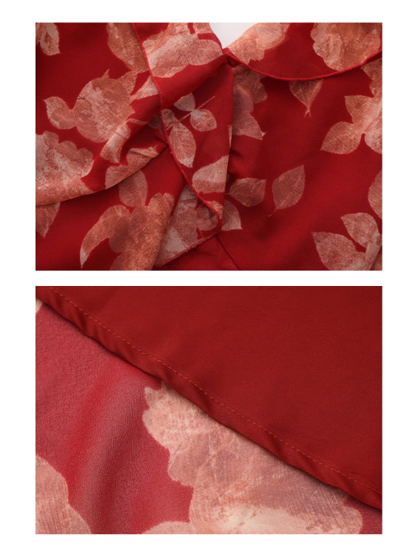 Scarlet Bloom Ruffle Chiffon Dress