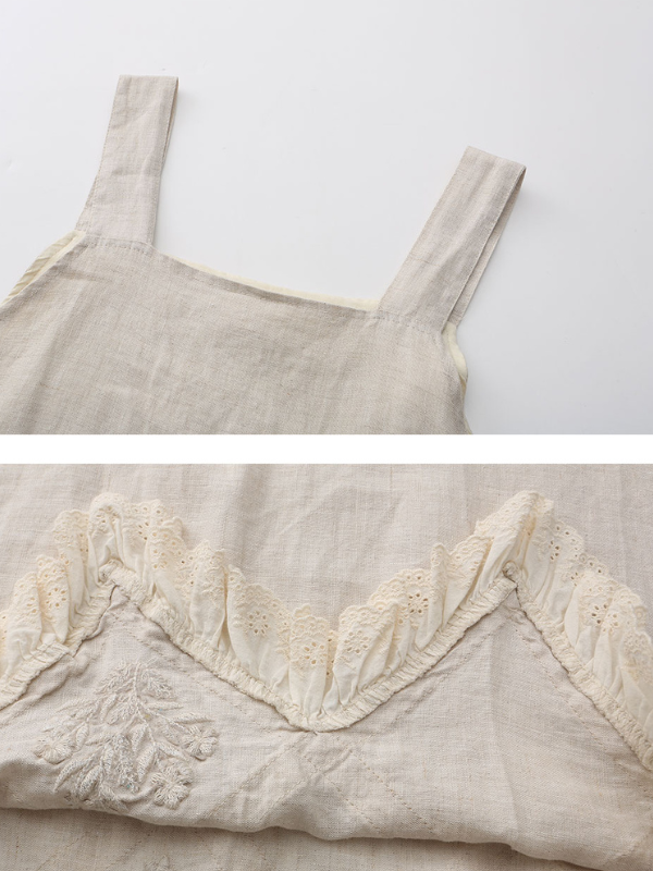 Lace Trim Vintage Linen Apron Dress