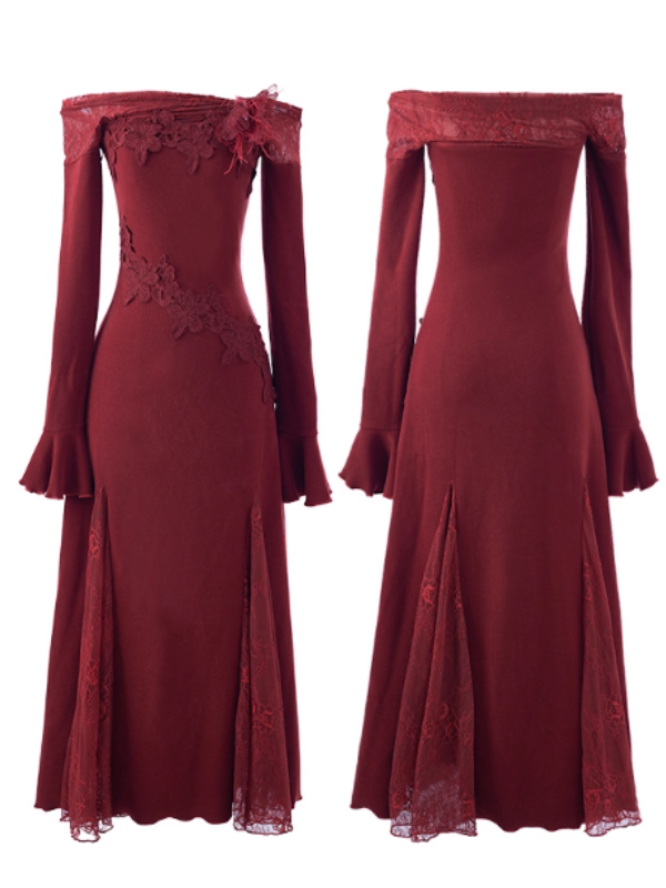 Rose Elegance Off-Shoulder Lace Dress