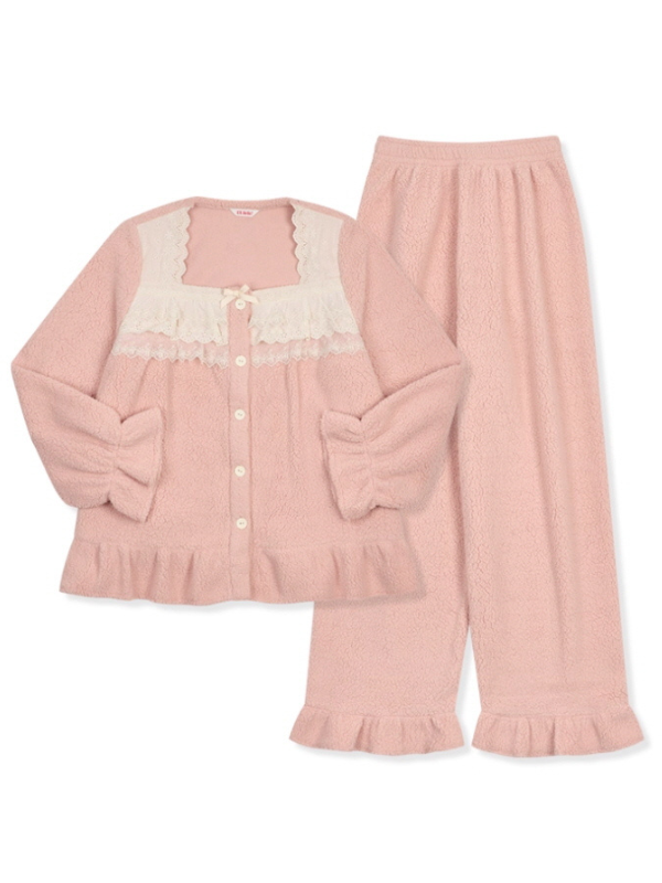 Blush Lace Ruffle Fleece Pajama