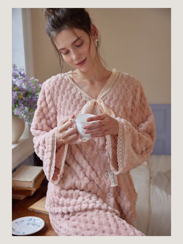 Rose Cloud Vintage Ribbon Loungewear Set