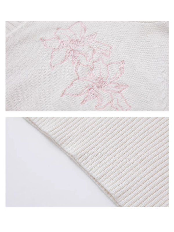 White Embroidered Turtleneck Knit Top