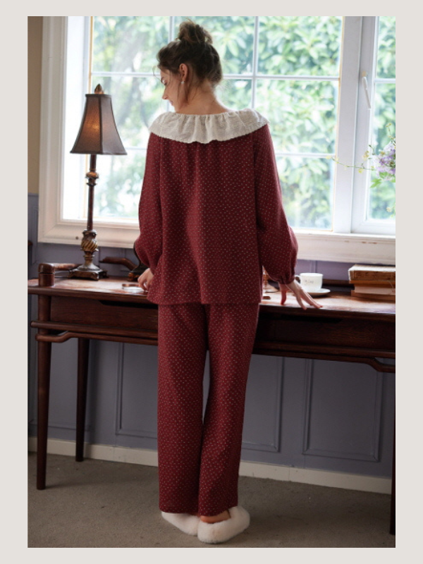Vintage Rose Collar Burgundy Loungewear Set