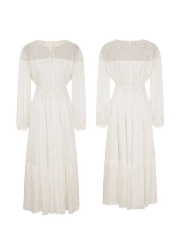 Romantic Lace Bodice Pleated Dress