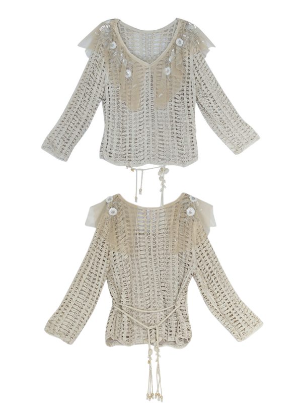 Vintage Lace Embellished Crochet Top