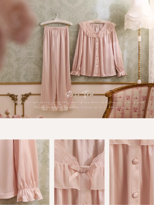 Vintage Rose Satin Pajama Set