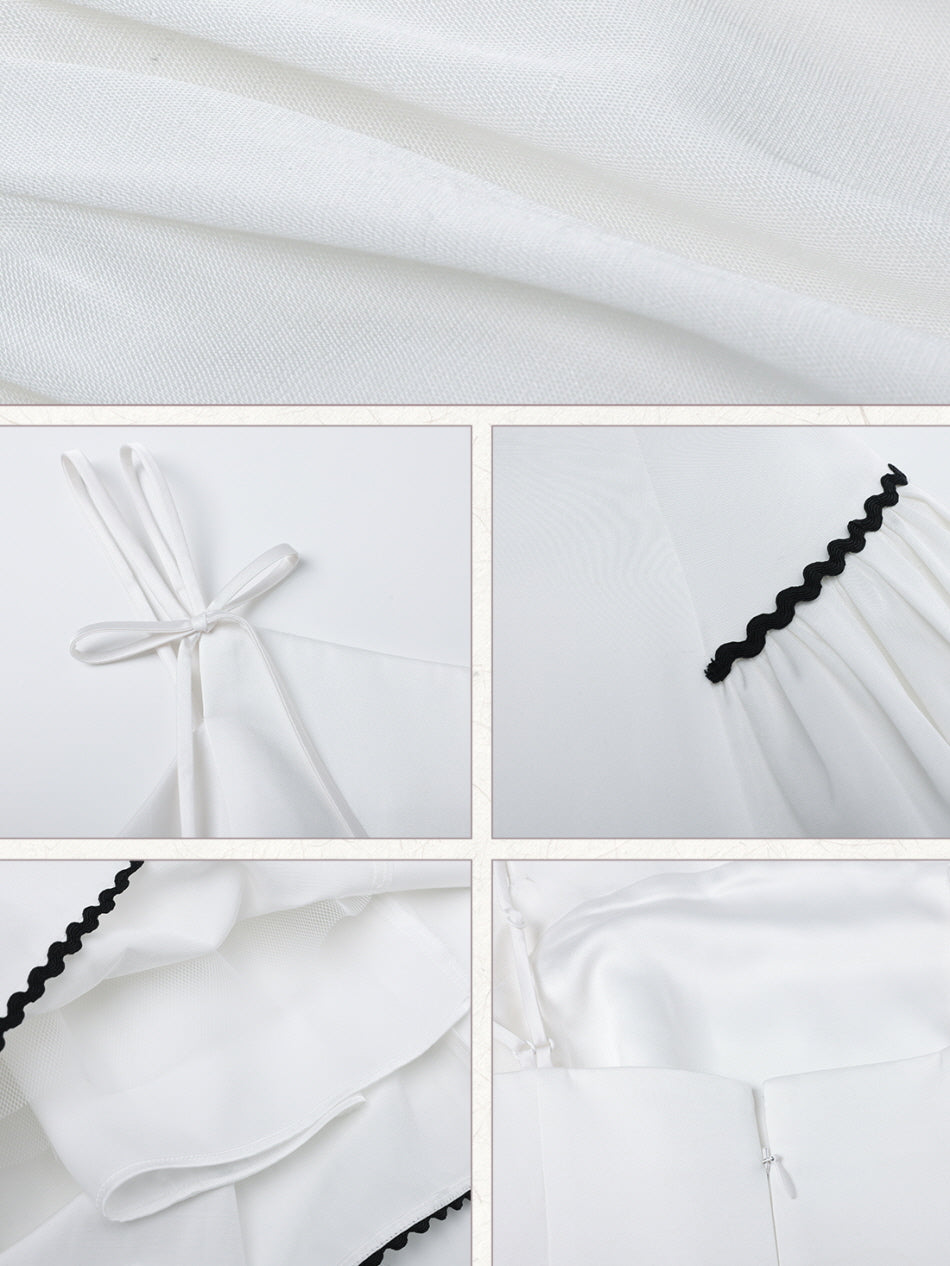 White Ribbon-Shoulder Mini Dress