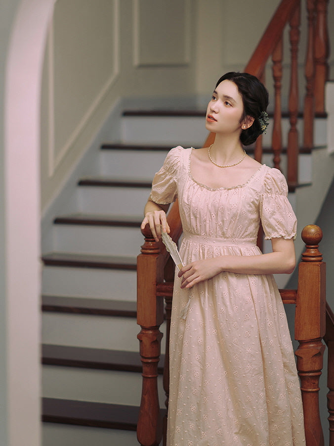 Blush Embroidered Cotton Tea Dress