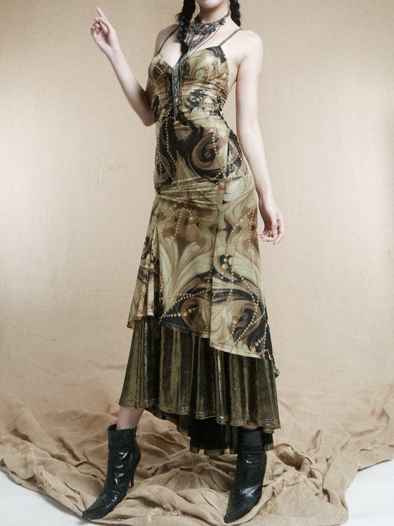 Baroque Pearl Metallic Slip Dress