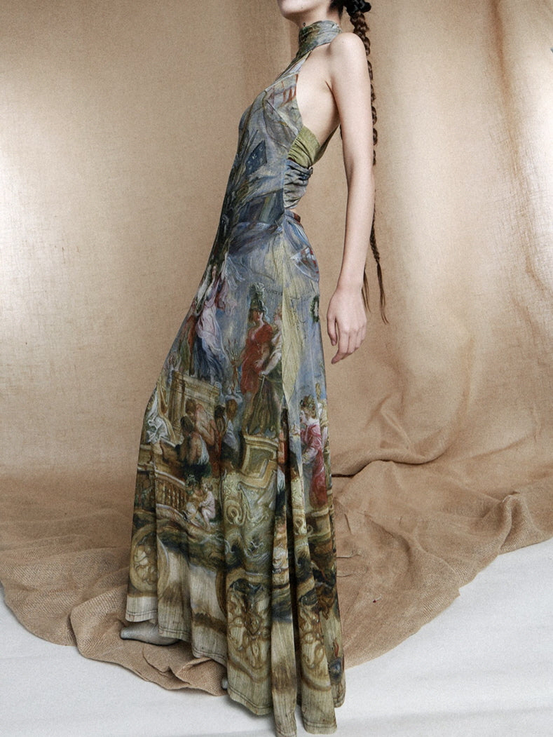 Baroque Allegory Halter Maxi Dress