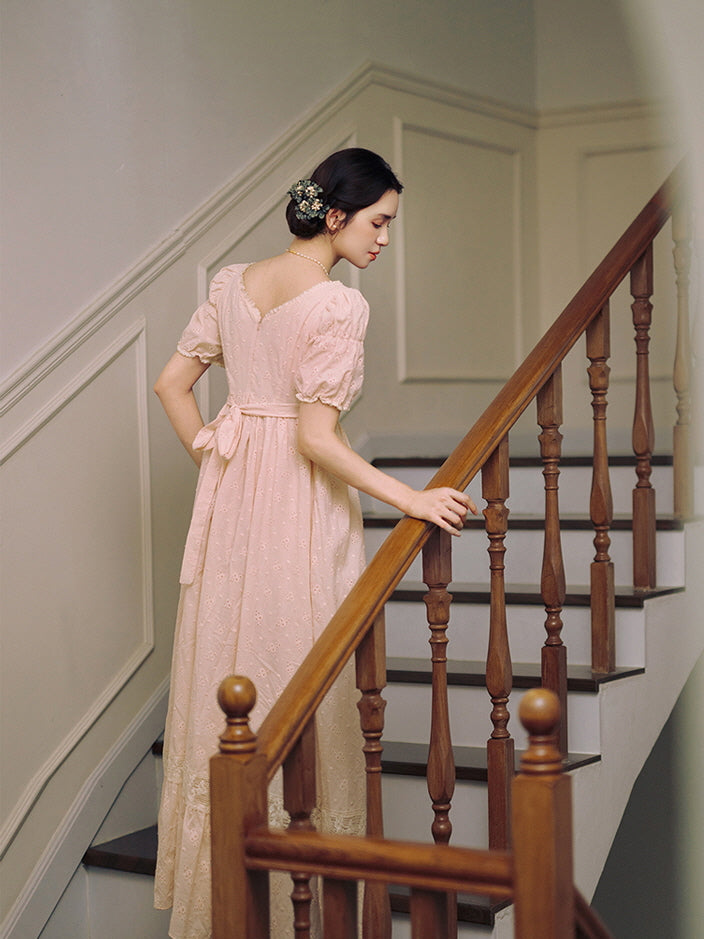 Blush Embroidered Cotton Tea Dress