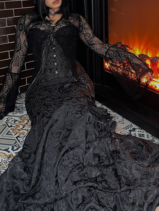 Black Baroque Corset and Ruffle Skirt – Gothic Vintage Outfit