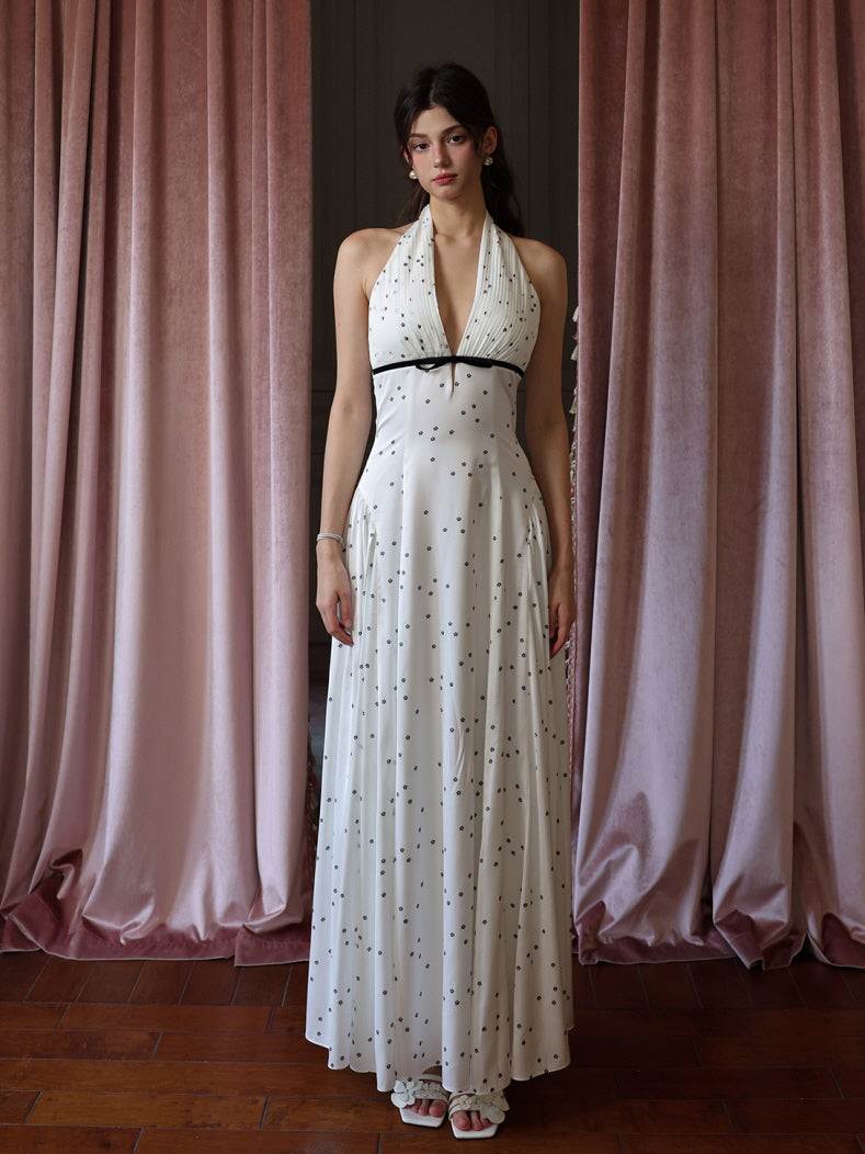 White Polka Dot Halter Dress