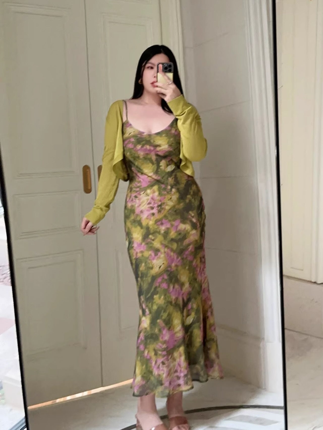 Plus Size Moss Garden Watercolor Slip Dress