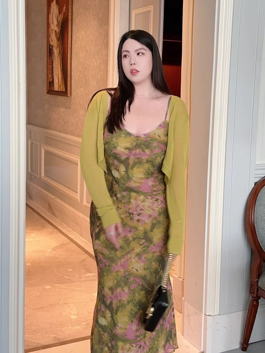 Plus Size Moss Garden Watercolor Slip Dress