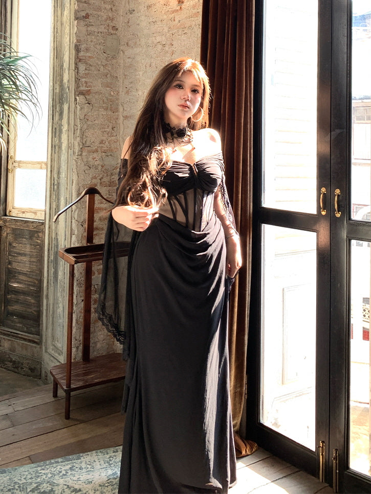 Black Lace Corset Drape Gown – Princesscore | Vintage | Romantic Aesthetic