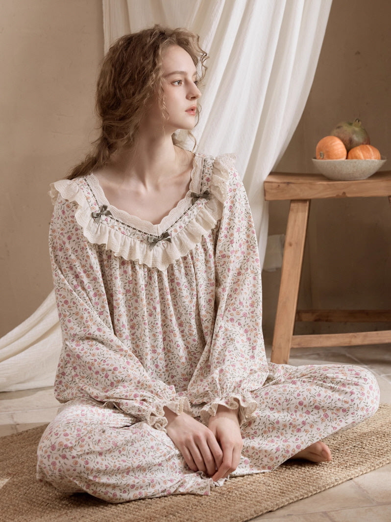 Vintage Floral Ruffle Pajama Set