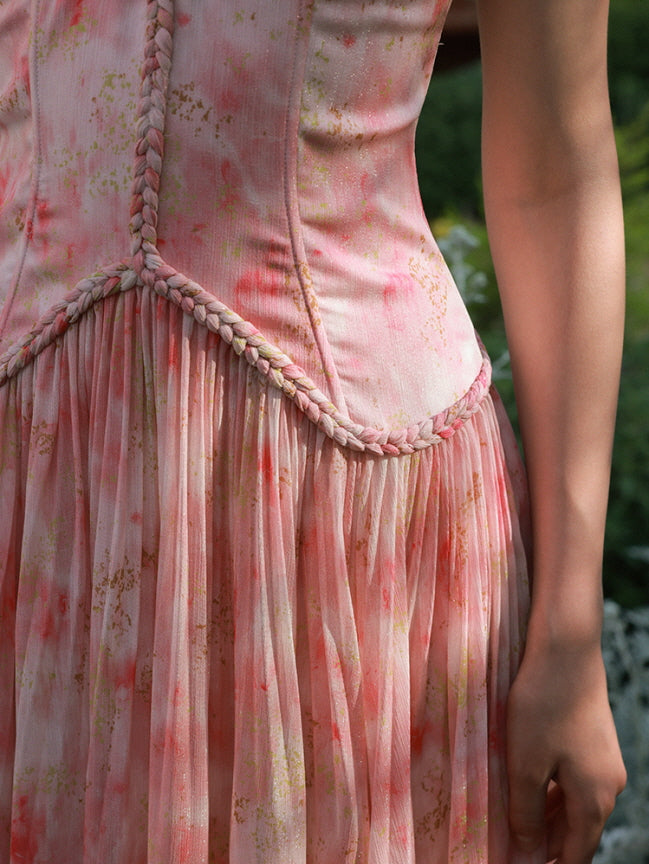 Watercolor Garden Corset Maxi Dress