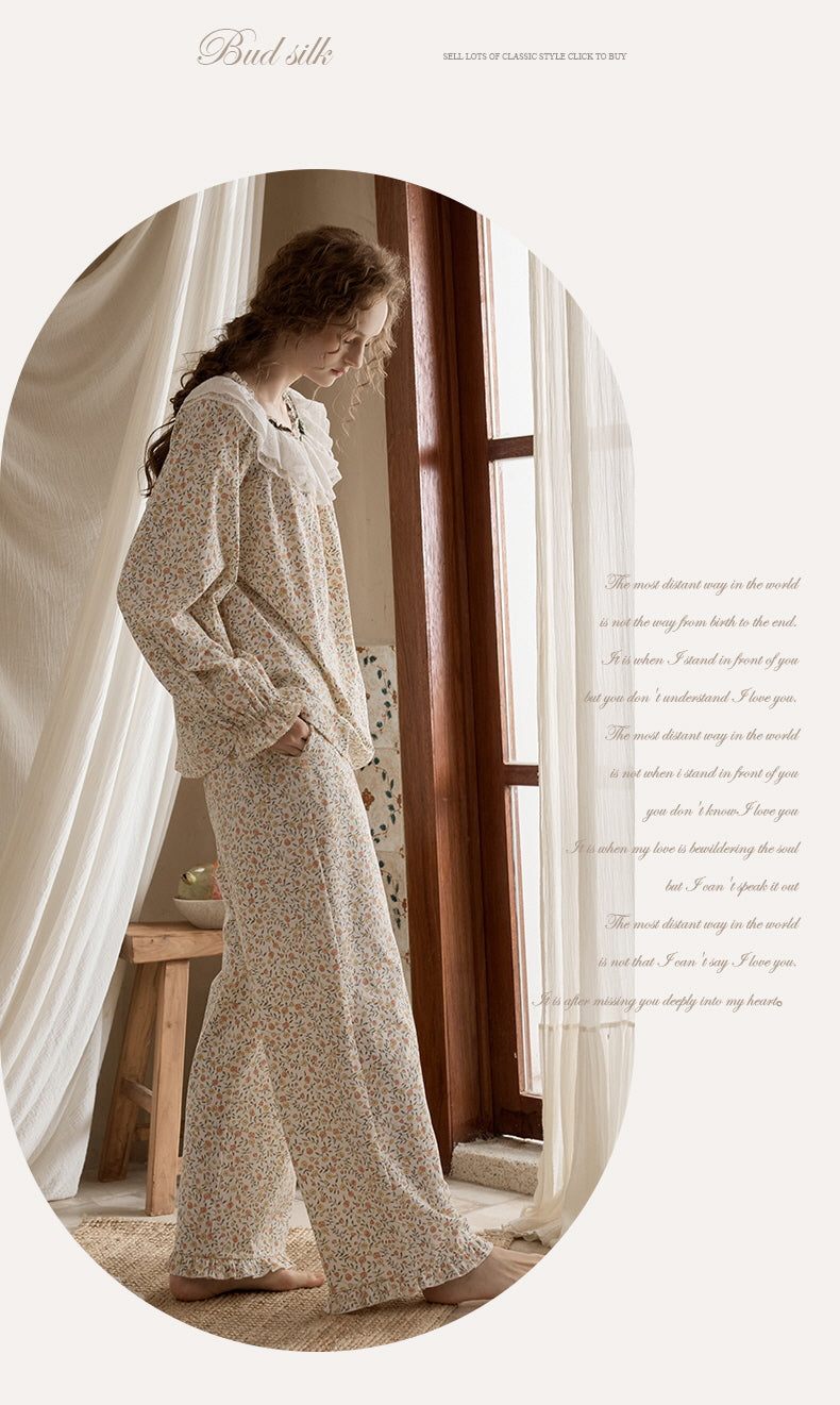 Vintage Floral Lace Collar Pajama Set