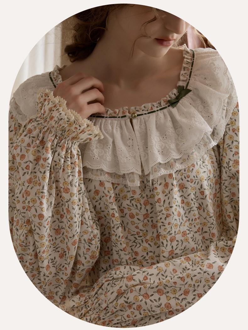 Vintage Floral Lace Collar Pajama Set