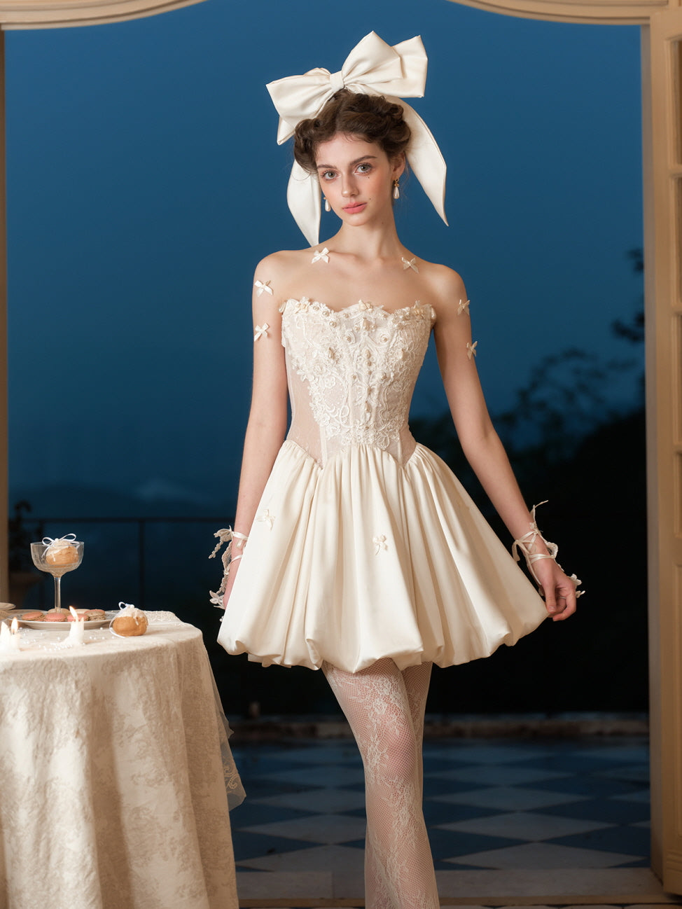 Ivory Lace Corset Bubble Mini Dress