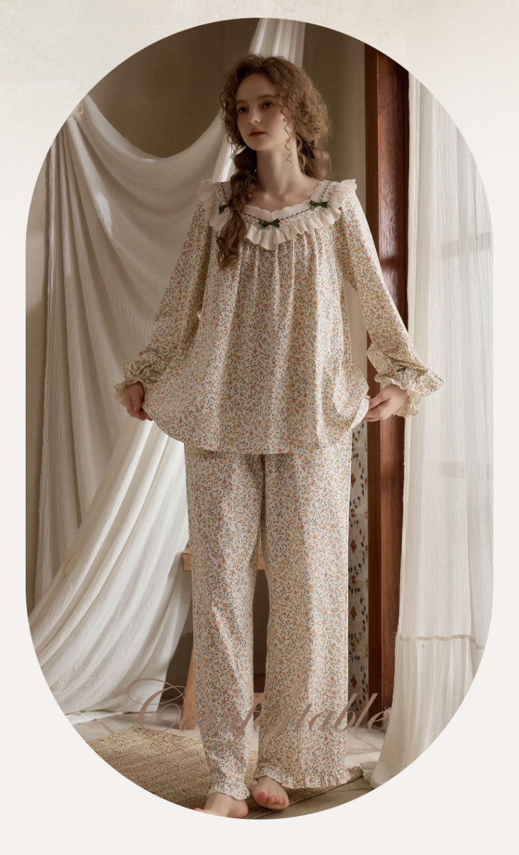 Vintage Floral Ruffle Pajama Set