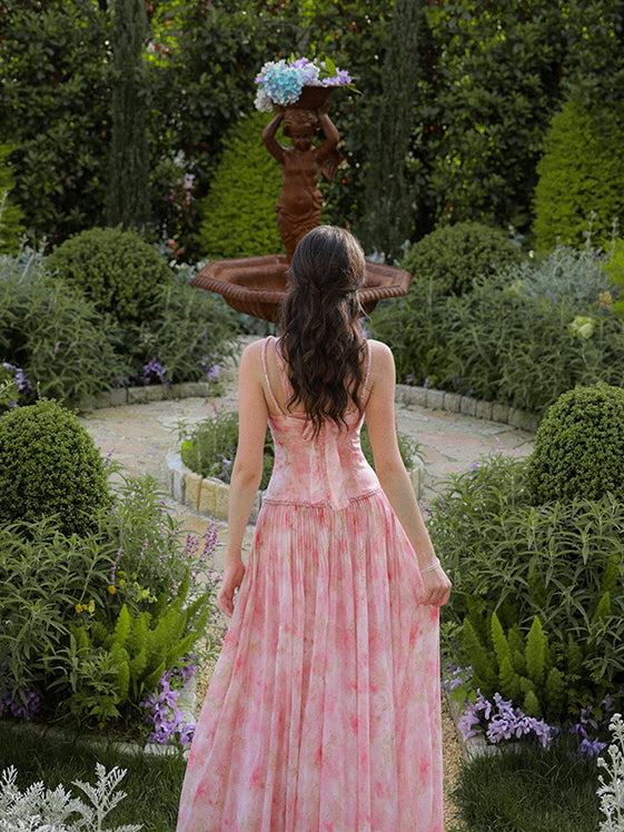 Watercolor Garden Corset Maxi Dress