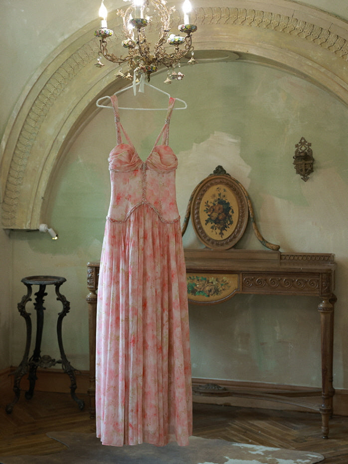 Watercolor Garden Corset Maxi Dress