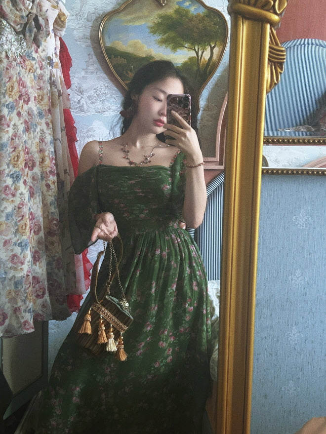Enchanted Garden Green Floral Fairycore Dress