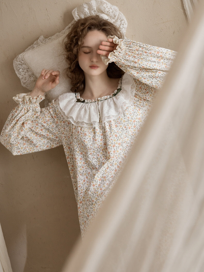 Vintage Floral Lace Collar Pajama Set