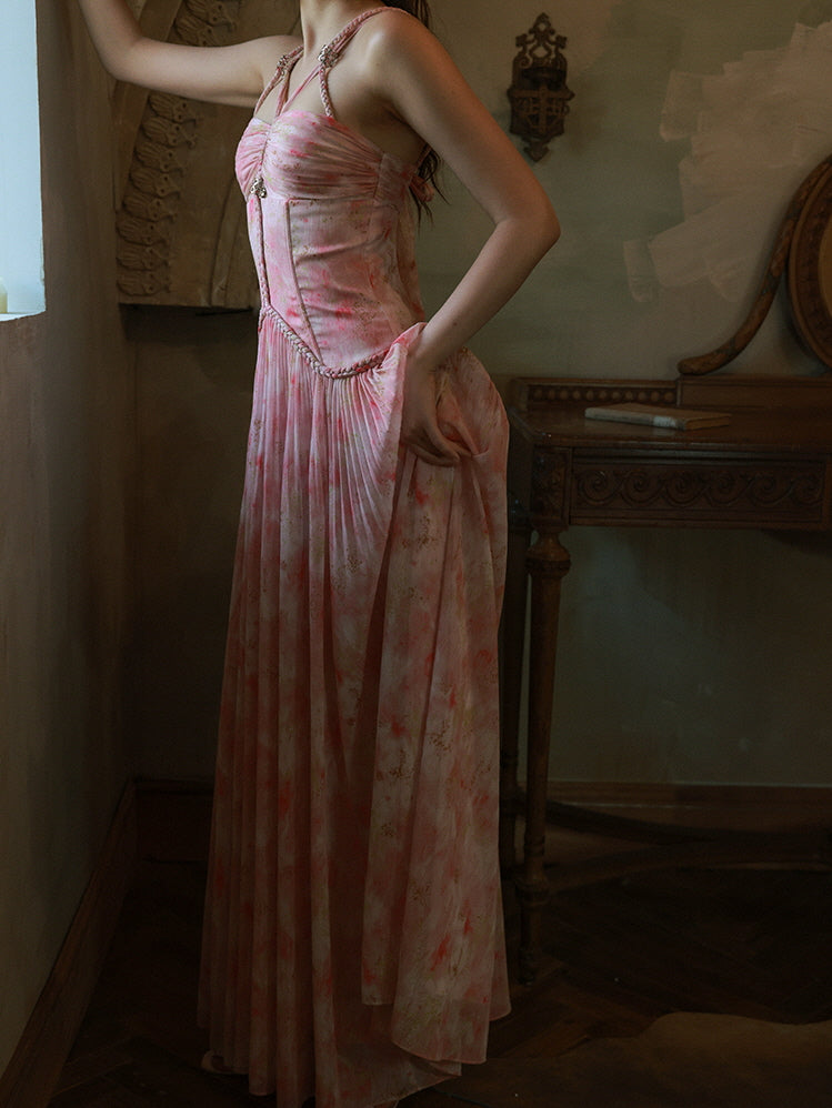 Watercolor Garden Corset Maxi Dress