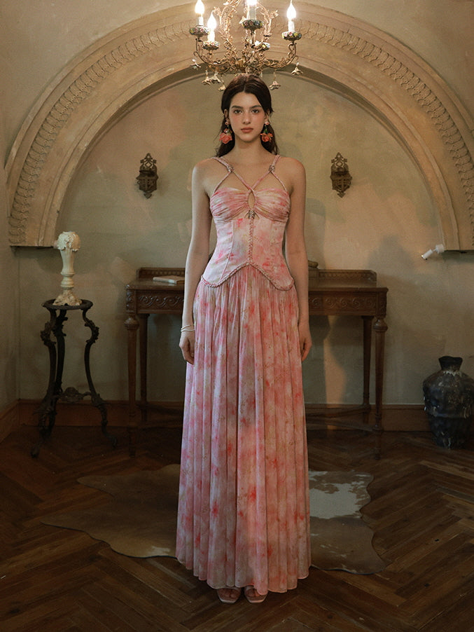 Watercolor Garden Corset Maxi Dress